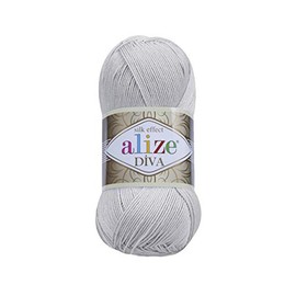 Alize Diva 100% Microfiber Silky Acrylic Yarn Crochet Arts Lace Craft 2 Balls 100g Ball 350m - 168 Light Grey