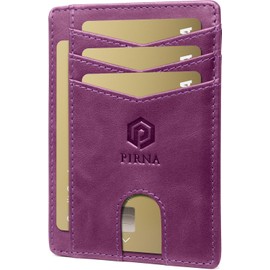 PIRNA Mini Leather Wallet with RFID Protection - Slim Wallet for Men and Women - Credit Card Holder Purse Small Wallet, purple, Modern