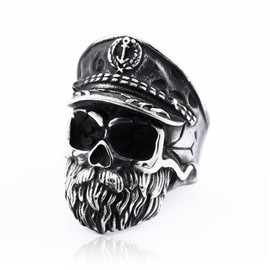 Pirate Captain Skull Ring, Gothic Pirate Skull Head Ring for Men, Punk Captain Skull Ring Navy Captain Skull Jewelry, Pirate Nautical Skull Ring Sailor Skull Ring Vintage Pirate Skull Ring (10)