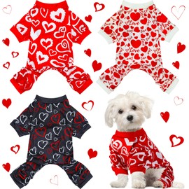 Weewooday 3 Piece Dog Pajamas Dog Bodysuit & Jumpsuit Set, Heart Pattern Puppy Clothes for Puppy & Cat(M(fit 5.5-7.7lbs))