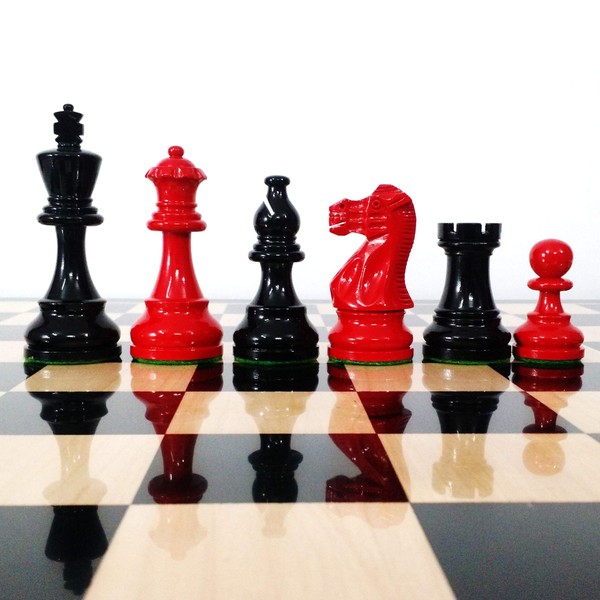 RoyalChessMall- Red and Black Painted Chess Pieces Only Set in