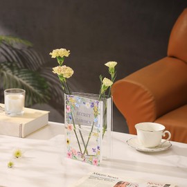 PORPAN Book Vase for Flowers, Clear Book Vase, Acrylic Book Vase, Book Flower Vase, Book Shaped Vase, The Book about Flowers, Modern Decorative Vase for Home, Bedroom, Living Room, Dining Table