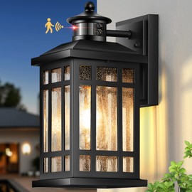 OPAXIS Motion Sensor Outdoor Wall Light, Adjustable Sensing Range Outside Lights for House, Black Dawn to Dusk Sconce Lights for Patio, Anti-Rust Waterproof Porch Lantern Wall Mount with Bubble Glass