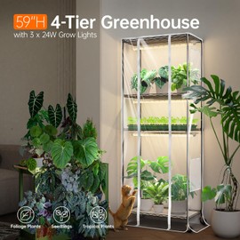 Bstrip Indoor Greenhouse with Grow Lights, Metal Plant Stand Carry Timer Grow Tent, 3 Pack T8 2FT Full Spectrum Plant Lights for Indoor Greenhouse Garden, Flower Pot Display Rack 23.5"x13.8"x 59"