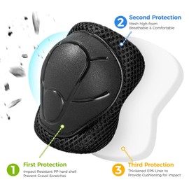 Knee Pads Children's Protectors Children's Protector Set Children, Knee and Elbow Pads Children Suitable for Boys and Girls in Teens Age 3 to 12 Years (Black)