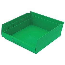 Plastic Shelf Bin Nestable 11-1/8"W X 11-5/8" D X 4" H Green - Lot of 12