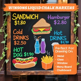 WINSONS Chalk Pens for Blackboards, Whiteboard Pens Black, Eraserble Liquid Chalk Pens for Chalk Board, Window, Bistro Boards, Art Menu Board, 16 Colours