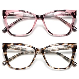 LKEYE Oversized Reading Glasses Women Cat Eye Computer Readers Stylish Ladies Designer Fashion Large Unbreakable Eyewear 2Pack Pink & White Tortoise LK6042 +1.00