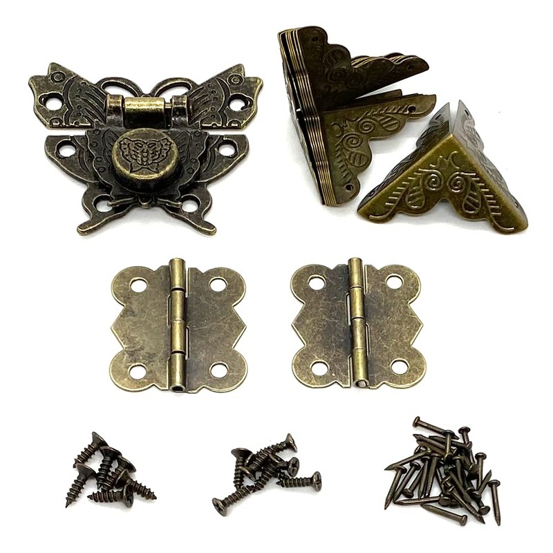 2 Sets Antique Wood Case Chest Box Hasp Latch Lock