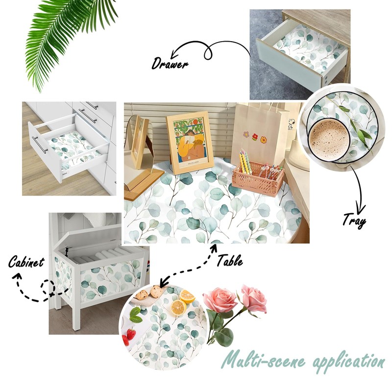 HAOKHOME Shelf Liner and Cabinet Liner Boho Leaf, Self-Adhesive Drawer