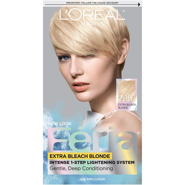L'Oreal Paris Feria Multi-Faceted Shimmering Permanent Hair Color, 205 Bleach Blonding (Extra Bleach Blonde), Pack of 1, Hair Dye