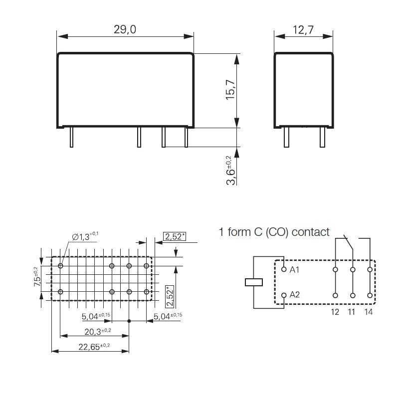TE Connectivity/Schrack RT314024 Relay 24VDC, 16A/250V~, 1 Changer Switching Contact
