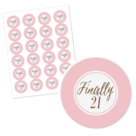 Big Dot of Happiness Finally 21 Girl - 21st Birthday - Party Circle Sticker Labels - 24 Count