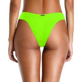 Zmart Women Cheeky Bikini Bottoms V Cut Swim Bottom High Cut Swimsuit Low Waist Low Rise Bathing Suit Neon Green L