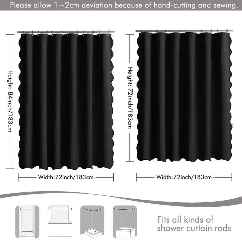 MIULEE 84" Long Scalloped Shower Curtain Linen Textured with 12