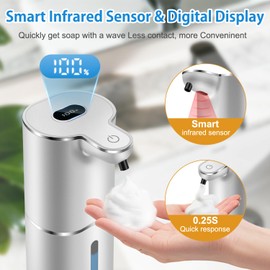 Automatic Foaming Soap Dispenser with Digital Display, 6-Level Foam Adjustable, Rechargeable, 12.8oz/ 380ml Wall Mounted Touchless Hands Free Auto Dispenser for Kitchen, Bathroom, Hotel, Restaurant