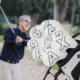 Golf Iron Cover Magnet Wedge Cover Club Head Cover Set 10 pcs(4-9,P,A,S,X) Double Sided Black Number, White Synthetic Leather