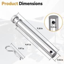TS35010 Trailer Hitch Pins Silver for B&W Trailer Hitches Tow 2" & 2.5" Receiver, Replacement Pins with Stainless Steel Hitch Clip - Pack of 6