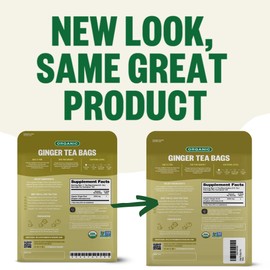 FGO Organic Ginger Tea, 100 Count, Eco-Conscious Tea Bags, Caffeine Free, Packaging May Vary (Pack of 1)