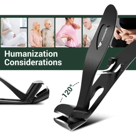 German Nail Clippers for Men, VANWIN Toenail Clippers for Thick Nails for Seniors with 16mm Wide Jaw, Ergonomic Heavy Duty Angled Head Toe Nail Clippers with Catcher Fingernail Clipper for Women Black