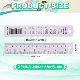 PATIKIL 15cm/6" Metal Ruler, 2 Pack Aluminum Alloy Rulers with Centimeters, Millimeters, Inches and Conversion Table Straight Edge Ruler for Writing Machinist Drafting, Purple