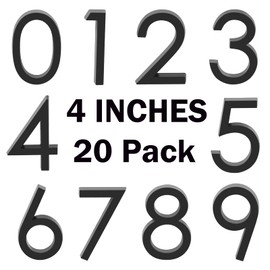 4inch Self Adhesive Mailbox Numbers, Door Address Number Stickers for Office Room, Raised 3D Effect, Chrome Plated(Black-4inch-20pack)