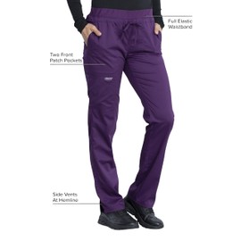 Scrubs for Women Workwear Revolution, Drawstring Cargo Pants WW105T, M Tall, Eggplant