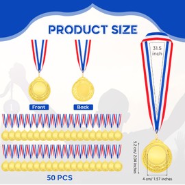 Kigeli 50 Pcs Blank Award Medals with Neck Ribbons Design Your Own Medals Kit Cheer Medals Participation Trophy Metal Winner Medals Award Prize for Kids Adults Sports School (Gold)