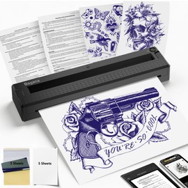 Bagana Tattoo Stencil Printer, 2-in-1 Wireless Bluetooth Thermal Printer for Tattoo Stencils & Documents, Portable Temporary Tattoo Transfer Machine Kit for Tattoo Artist & Beginner, Black