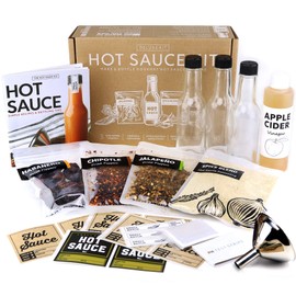 Unique Gift for Men, Deluxe Hot Sauce Making Kit, 3 Varieties of Chili Peppers, Gourmet Spice Blend, 3 Bottles, 16 Fun Labels, Make your own sauce, Nice Gift For Dad, Brother, Uncle, Guys. (Deluxe Kit)
