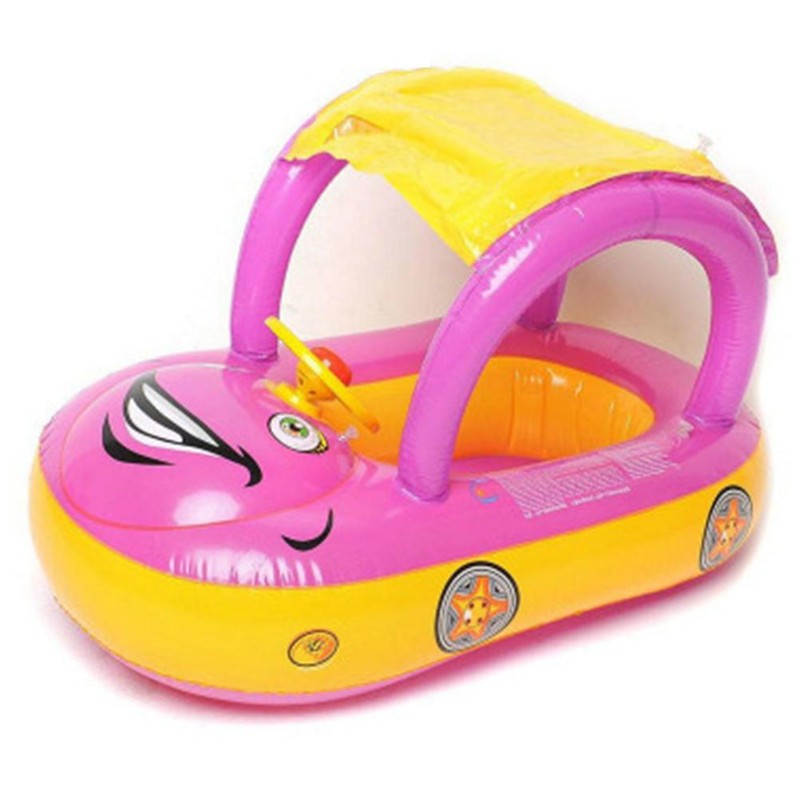 Baby Inflatable Pool Float with Canopy Thick PVC Car Shaped