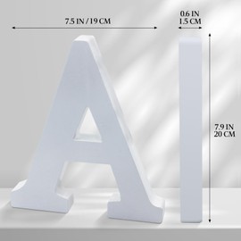 White Wooden Letters 8 Inch for Wall Decor,Large Unfinished Wood Letters for Home,Wooden Alphabet Letters for Crafts,Standing Garden Board or Room Name Signs DIY Carft (A)