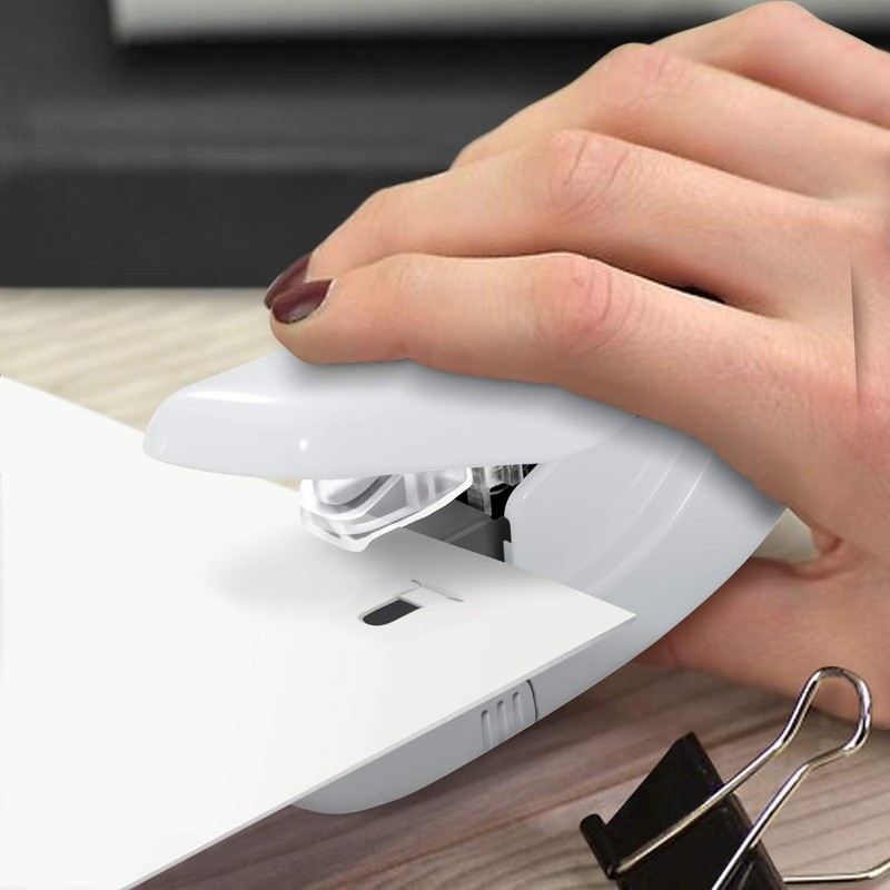 Plus Paper Clinch Compact Staple-Free Stapler, Ivory White