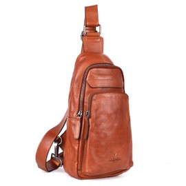 Genuine Italian Leather Unisex Body Bag - Stylish, Durable, and Secure Travel Companion for Casual and Trendy Essentials (Cognac)