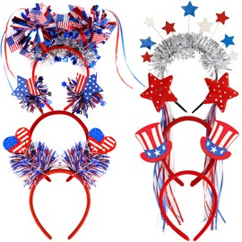 6 Pcs American Flag Headbands 4th of July Accessories USA Flag Headwear Boppers Headband for Memorial Day, Fourth of July Decorations, Independence Day Party Favors Supplies Photo Booth Props