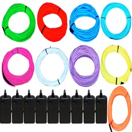 JYtrend 9 Pack 9ft Neon Light El Wire w/Battery Pack (Blue, Green, Red, White, Orange, Purple, Pink, Yellow, Aqua)
