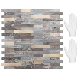 STICKGOO Peel and Stick Backsplash, PVC Wall Tiles Stick on Backsplash for Kitchen(10 Sheets, Distressed Wood with Metal Gold)