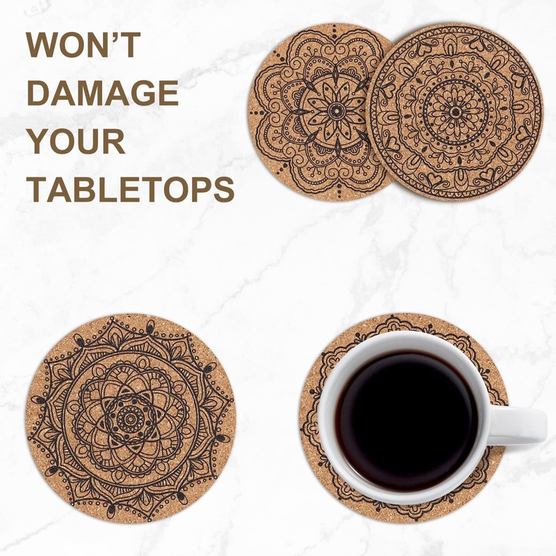 STARUBY Set of 12 Coasters Indian Floral Pattern Cork Coasters,
