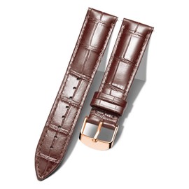 BINLUN Leather Watch Band Genuine Calfskin Replacement Watch Strap Quick Release Crocodile Pattern 10 Colors 13 Sizes for Men Women（Rose Gold Buckle, Brown,12MM）
