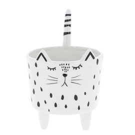 Shudehill Giftware Quirky Cats Smiling Cat Face White & Black Planter Pot (Planter with Feet)