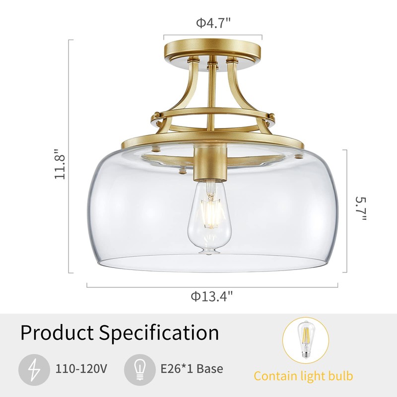 WUZUPS Chandelier Rustic Farmhouse Industrial Round Semi-flushmount Ceiling LED Light