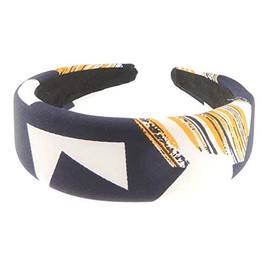 Womens Girls Occasion Wedding Bridal Party Birthday Christmas Evening Wide 4cm Brush Modern Art Retro Boho Print Slightly Padded Satin Hair Hairband Accessories Headband Alice Band (Navy)