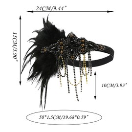 VENOFEN 1920s Flapper Headpiece Black Feather Headband Gatsby Style Vintage Headpiece Rhinestone Tassel Roaring 20s Headdress for Women