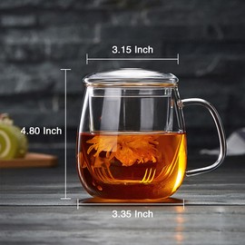 DOPUDO Pavilion - Taza de cristal para infusión con tapa transparente e infusor, 520 ml, taza de té grande con vidrio de borosilicato, gruesa y duradera para los amantes del té para preparar té de hojas sueltas