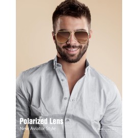 LUENX Aviator Sunglasses for Men Women Polarized Sun Glasses Gradient Brown Lens Gold Frame 60MM