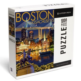 Lantern Press 1000 Piece Jigsaw Puzzle, Boston, Massachusetts, Skyline at Night