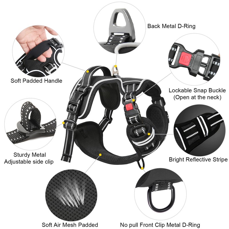 Timos Dog Harness,NO Need Go Over Dogs Head 3 Snap