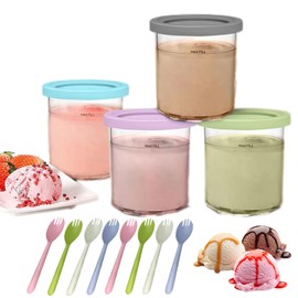 Creami Tubs for Ninja, Pack of 4 Ice Containers, Reusable Replacement Pint and Lid with 8 Spoons for Ninja Ice Maker Machine Accessories (16 oz)