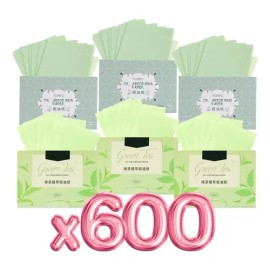 Papel absorbente de grasa facial té verde 600 pzs  elimina brillo día y noche piel normal                                                             