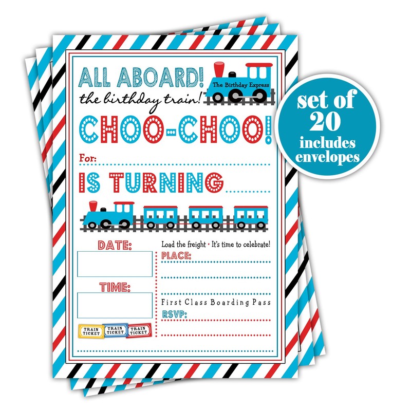 Train Themed Birthday Party Invitation - Set of 20 with